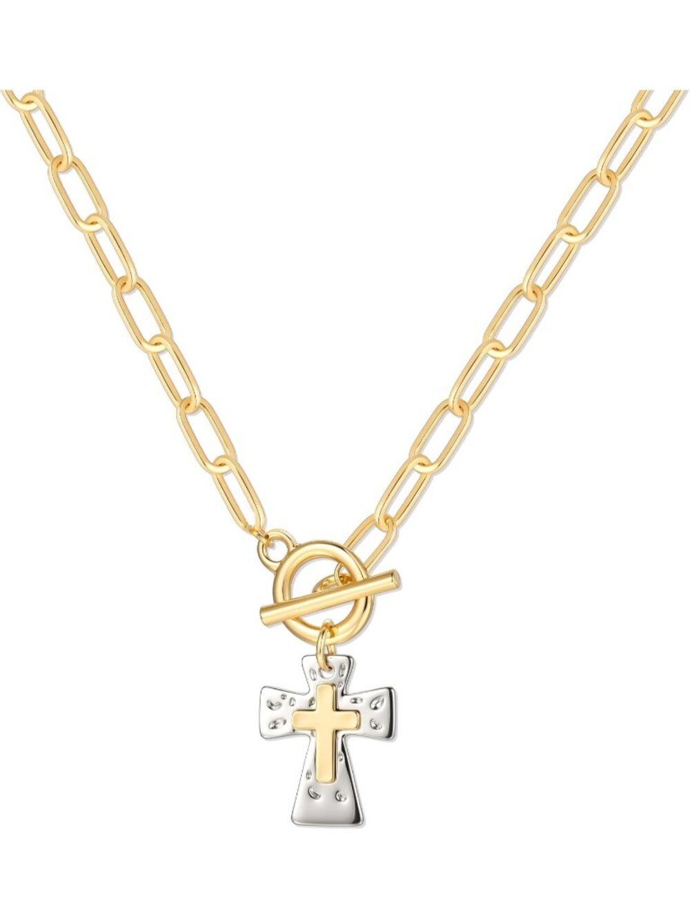 Women's Bright Gold Chunky Pearl Layered Chain 14 Toggle Clasp Fashion Necklace